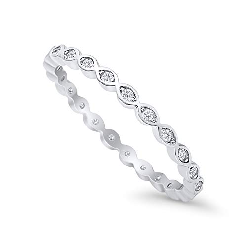 Blue Apple Co. 2mm Full Eternity Stackable Band Ring Simulated Cubic Zirconia 925 Sterling Silver, Size - 9