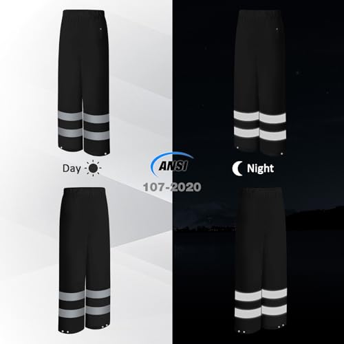 Rain Pants, High Visibility Safety Coat, Hi Vis Waterproof Work Pants, Lightweight Rain Gear for Outdoor Activities, Men Women, Black P, L-XL2