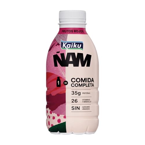 Kaiku - Ñam Frutos Rojos, una Comida Completa en una Botella, 35 g de Proteína y 26 Vitaminas y Minerales, Sin Azúcares Añadidos y Bajo en Grasas, Sabor Frutos Rojos - 500 ml
