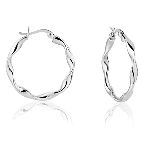 DTP Silver - Plata 925 - Pendientes de Aro de mujer - Creoles retorcidos - Diámetro 28 mm