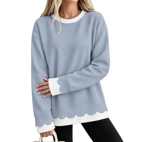 Scalloped Layered Sweatshirt for Women 2 in 1 Crewneck Long Sleeve Shirts - image 2