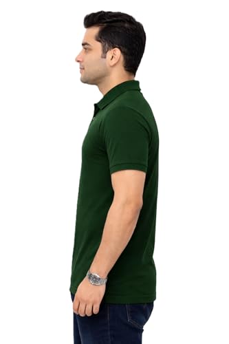 Image of Men Bottom Green Solid Polo Collar T-Shirt Half Sleeves | Plain-Regular Fit