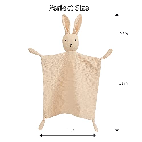 Image of insular Bunny Lovey Blanket for Boys and Girls, Organic Cotton Muslin Security Blanket for Babies, Soft Breathable Lovie Soothing Towel for Newborn and Infant, 2 Pcs Set (Khaki&Pink)