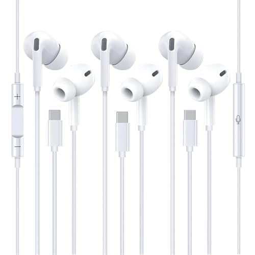 3 Pack Écouteurs USB C Filaire Intra-Auriculaires avec Microphone et Commande de Volume, Écouteurs Filaires pour iPhone 15/16/17, Samsung, Google Pixel,...