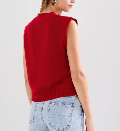 Image of Women Christmas Knit Vest Top Santa Embroidery Sleeveless Button Down Sweater Vest Xmas Snowman Cardigans Tank Top