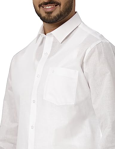 Image of RAMRAJ COTTON Mens White Cotton Rich Solid Full Sleeve Shirt