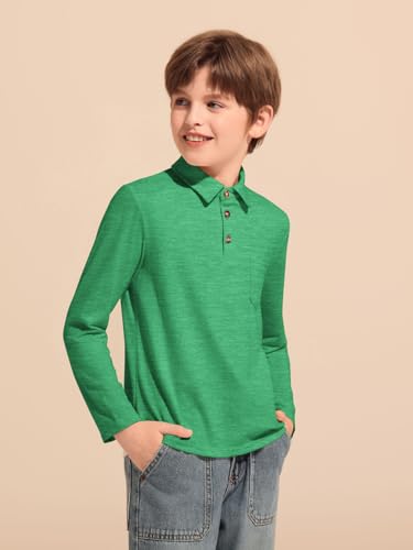 Haloumoning Boys Long Sleeve Polo Shirts Kids Casual Button School Uniform Shirts with Chest Pocket 5-14 Years4