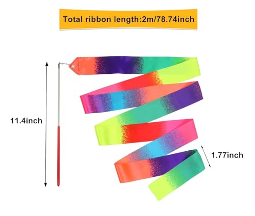 dervea 20 Pack Ribbon Wands, Kids Dance Ribbons Streamers, Birthday Goodie Bag Fillers, Rainbow Dancing Party Favors, Kids Gift Bag Bulk, Classroom prizes, Rhythmic Gymnastics Twirling (Rainbow)