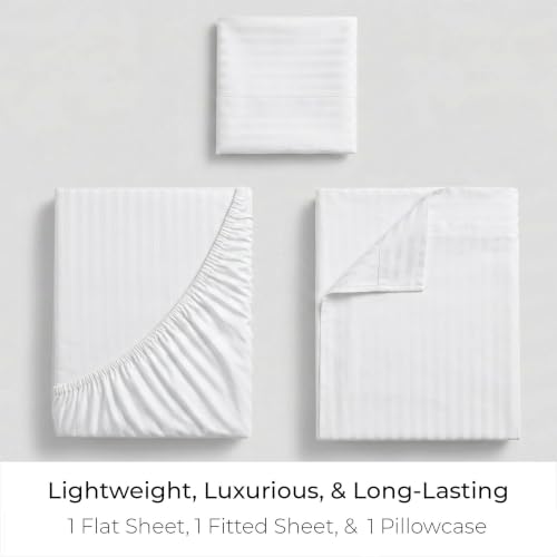 Image of Mellanni Twin Sheets Set - 3 PC Iconic Collection Bedding - Hotel Luxury, Extra Soft, Cooling Bed Sheets - Wrinkle, Fade, Stain Resistant (Twin, Striped White)