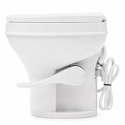 Image of SEAFLO RV Toilet with Sprayer Attachment - White, 18.4 inch Residential Height, Gravity Flush Foot Pedal Camper Toilet Soft Close Seat Elongated Bowl Motorhome, 4-Year Warranty, SFRTPH-01-02