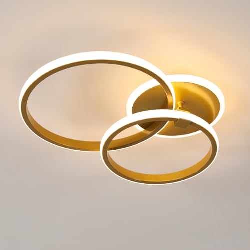 Mckalen LED Deckenleuchte Gold Runden 42W Schlafzimmer Deckenlampe Modern Creative LED Lampe Deckenbeleuchtung für Wohnzimmer Schlafzimmer Küche Warmweiß Licht 3000K