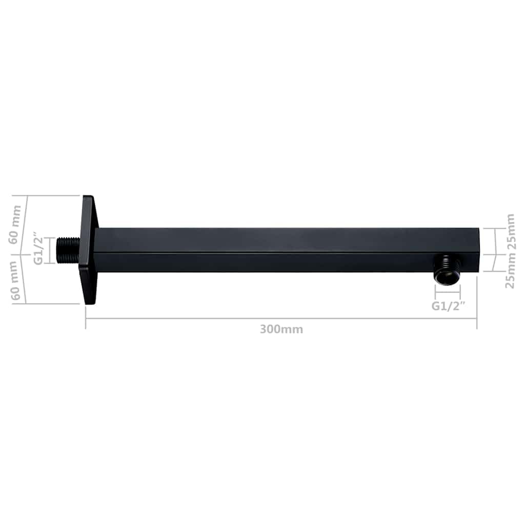 Brazo de ducha 30 cm acero inoxidable 201 cuadrado negro soporte