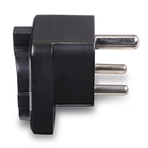 OREI European (Schuko) to India Plug Adapter - Convert European Type E/F Input to India Type D Three Prong Output Connection - Heavy Duty - Black Color (2 Pack)