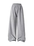 GORGLITTER Girl's Baggy Wide Leg Sweatpants Low Rise Cute Fall Fashion Sweat Pants with Pockets Light Grey 13 Years