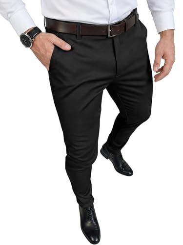 Runcati Mens Slim Fit Dress Pants Stretch Skinny Slacks Casual Tapered Lightweight Chinos Work Pant Trousers Black