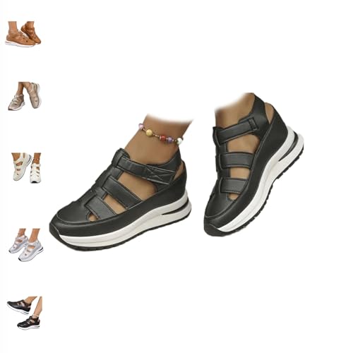 Bootara Women'S Plus Size Hollow-Out Casual Sandals, Closed Toe Thick Soled Sandals, for Outdoor Sports and Long Walks(Black,43)