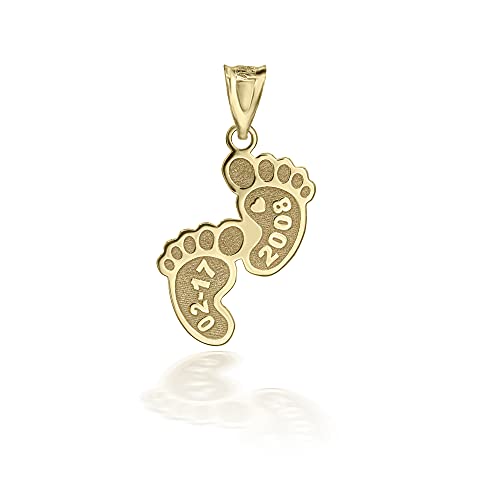 Baby Footprint Personalized 10k Yellow Gold Name Pendant Custom Engraved with Child's Name and Date