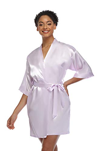 Feelia Women's Short Silky Kimono Robes Lightweight Pure Bathrobe Bridesmaid Wedding Party Sleepwear