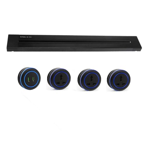 Regleta de enchufes, regleta de enchufes extraíble montada en la pared con adaptador de interfaz en U doble para cocina, oficina, material escolar,Black-60CM