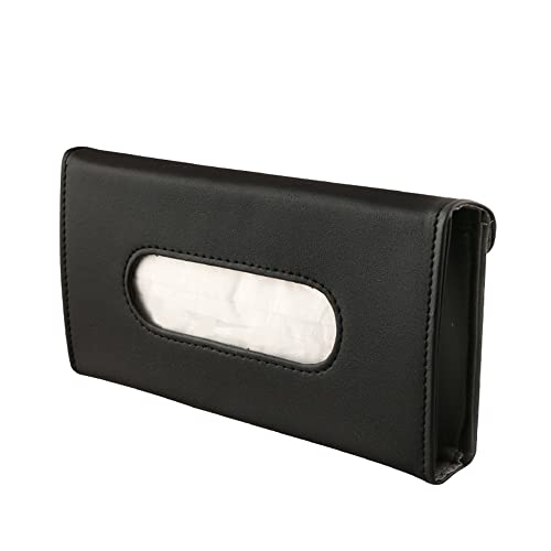 Qirc Caja de pañuelos de coche, visera trasera para el asiento del techo corredizo del coche, caja de pañuelos de cuero para coche, soporte de pañuelos para la mayoría de los coches (negro) Cover