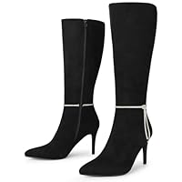 Allegra K Women's Rhinestone Stiletto Heels Knee High Boots Black 4 UK/Label Size 6 US