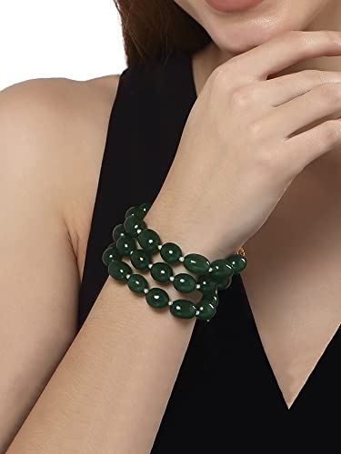Image of Karatcart Glossy Finish Tumble Stone Studded Beaded Bracelet for Women