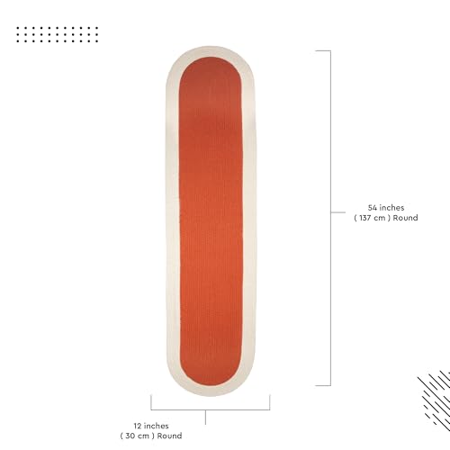 Image of Encasa XO Table Runner for 4 Seater | Handmade Ribbed Style Cotton | 30x137 cm | Coral & Off White | for Dining & Center Table