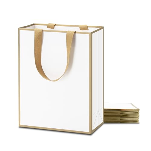 Sacs cadeaux pour mariages et anniversaires blancs avec liseré doré chic