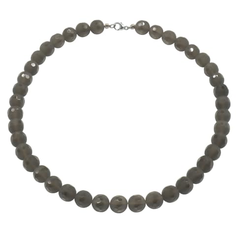 Collier quartz fumé 10mm et argent 925 rhodié chic de 45 cm