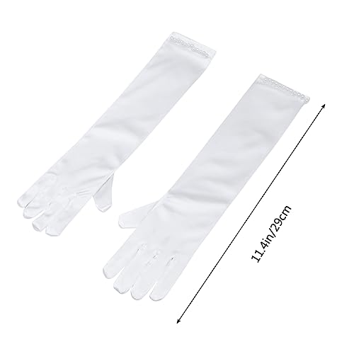 BESPORTBLE Elegant Flower Girl Long Gloves with Pearl Decor Full Finger Satin Dress Gloves for Weddings Parties and2