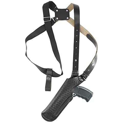 Koltster ALIS400 Basketweave Leather Vertical Shoulder Holster Fits Colt Ruger Taurus 1911 Clones Beretta Revolvers 4" Handmade! (Black) Cover