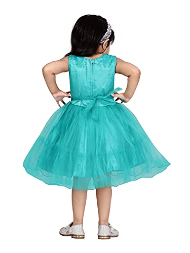 Image of MUHURATAM Girl's Net Fit and Flare Knee-Length Dress