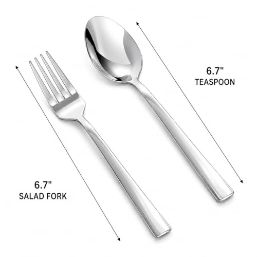 Image of SANTUO 16-Piece Teaspoon and Salad Fork Set, Stainless Steel Small Spoons and Salad Forks Set Mirror Polished Dishwasher Safe Flatware for Coffee, Tea, Salad, Fruit and Cake