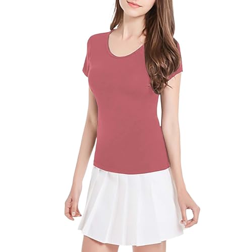 Blusa feminina com sutiã de manga curta e gola redonda acolchoada camiseta básica de verão para ioga