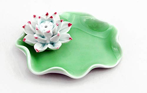 KT Lotus Leaf Incense Burner Holder Ceramic Plate Incense Ash Catcher Tray Light