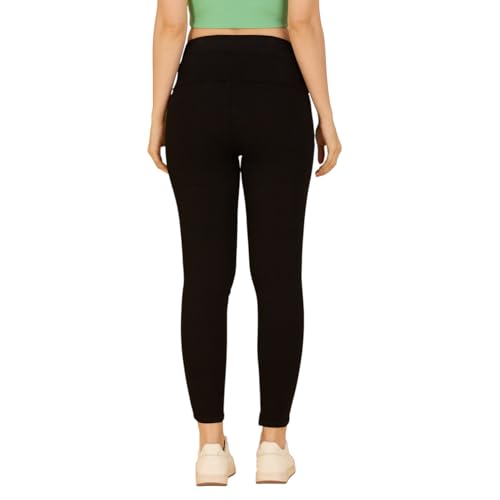Image of 4FLIES Women's High Waist Slim Fit Jeggings | Super Combed Denim Stretch Ankle-Length Pants with Wide Waistband | Comfortable, Breathable Denim Look Leggings for Casual, & Office Wear