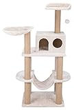 TRIXIE Federico Katzenturm mit Kratzbäumen, Wohnung, Plattform, Hängematte, baumelndes Katzenspielzeug, Hellgrau/Braun, 142 cm Höhe