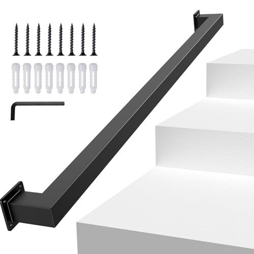 Barandilla de escalera interior de 3 pies, barra de agarre de metal negro resistente, capacidad de carga de 199.6 kg, barandilla antideslizante para montaje en pared para escaleras y porche, 360 cm de
