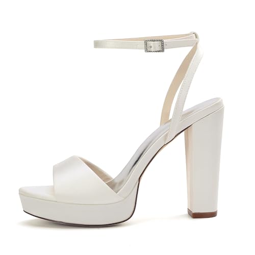 Women's Satin Strappy Sandals Open Toe Open Back Comfy Chunky Heel 4.3" High Heels3