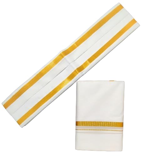 jupalaw 2 Meters Men's Silk cotton Zari Big Border Dhoti/lungi/vesti with Angavastram/gamcha towel/white RJ3-picture-35
