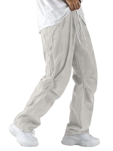 JMIERR Men's Baggy Parachute Pants Knee Pleat Wide Leg, Grey, L