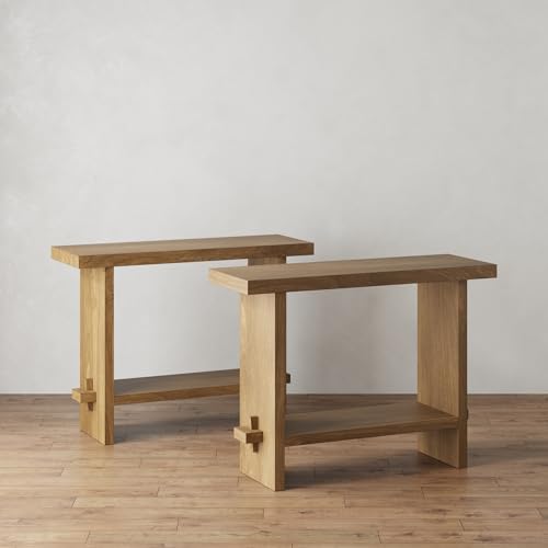 Nathan James Virgo Wood Accent Storage Console Sofa Table, for Entryway, Hallway or Living Room, Light Brown - Set of 2 by Nathan James - Used condition - US$207.29