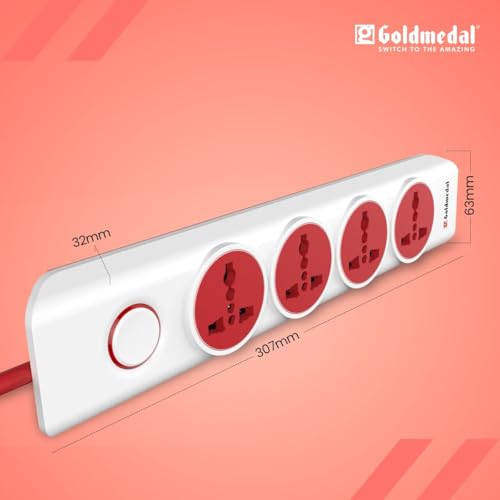 Image of COPPE-RICO Goldmedal I-Design 4X1 Power Strip with 4 International Sockets,Master Switch,Indicator and 2-Meter Power Cable -White,Pack of 1,Made with Fire-Retardant Material