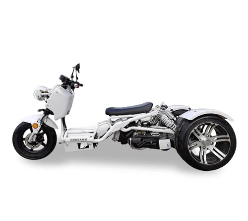 150CC Stretched Trike | 3-Wheel Motorcycle, ICEBEAR Ruckus PST150-19N, Featuring A Low Center of Gravity and Responsive Steering, Ample LEGROOM (White) - Thumbnail 2