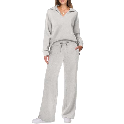 Survêtement 2 pièces femme confortable : ensemble jogging jambes larges et haut automne