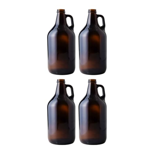 True Fabrications 1/2 Gallon Brown Beer Growler with poly seal caps, Reusable, Has Uv Protection (Pack of 4)