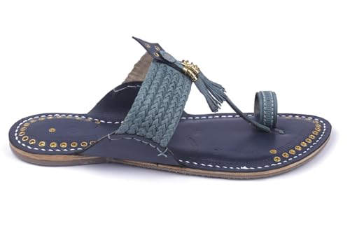 Image of KORAKARI Mens Handmade Kolhapuri Chappal Smooth and Comfortable, Stylish Durable Anti Slip Design Flip Flops Slippers Genuine Leather Traditional Indian Footwear.