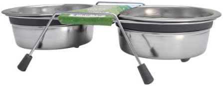 Loving Pets Silent Double Diner Pet Bowl, 1-Quart, Grey