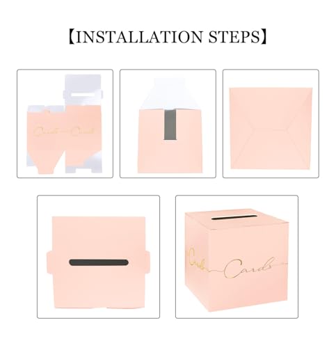 Image of HEIPINIUYE Large Card Box for Party 9.8 inch x 9.8 inch Pink Gift Card Box Holder with Gold Foil Design Envelope Box for Wedding Birthday Baby Shower Retirement Party Raffle Box