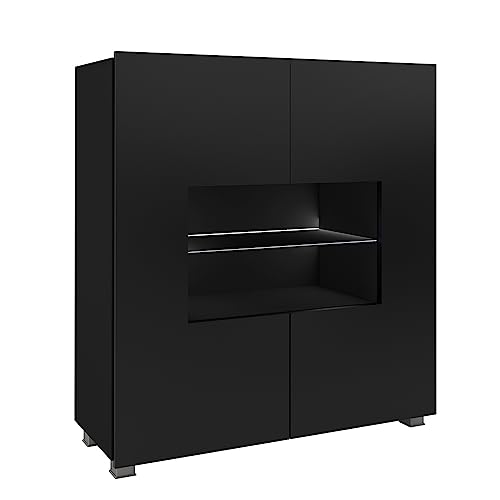 Lomadox Wohnwand Anbauwand schwarz Hochglanz 3-teilig Modern, mit 1 TV-Lowboard, 1 Stauraumschrank, 1 Highboard – Bild 3